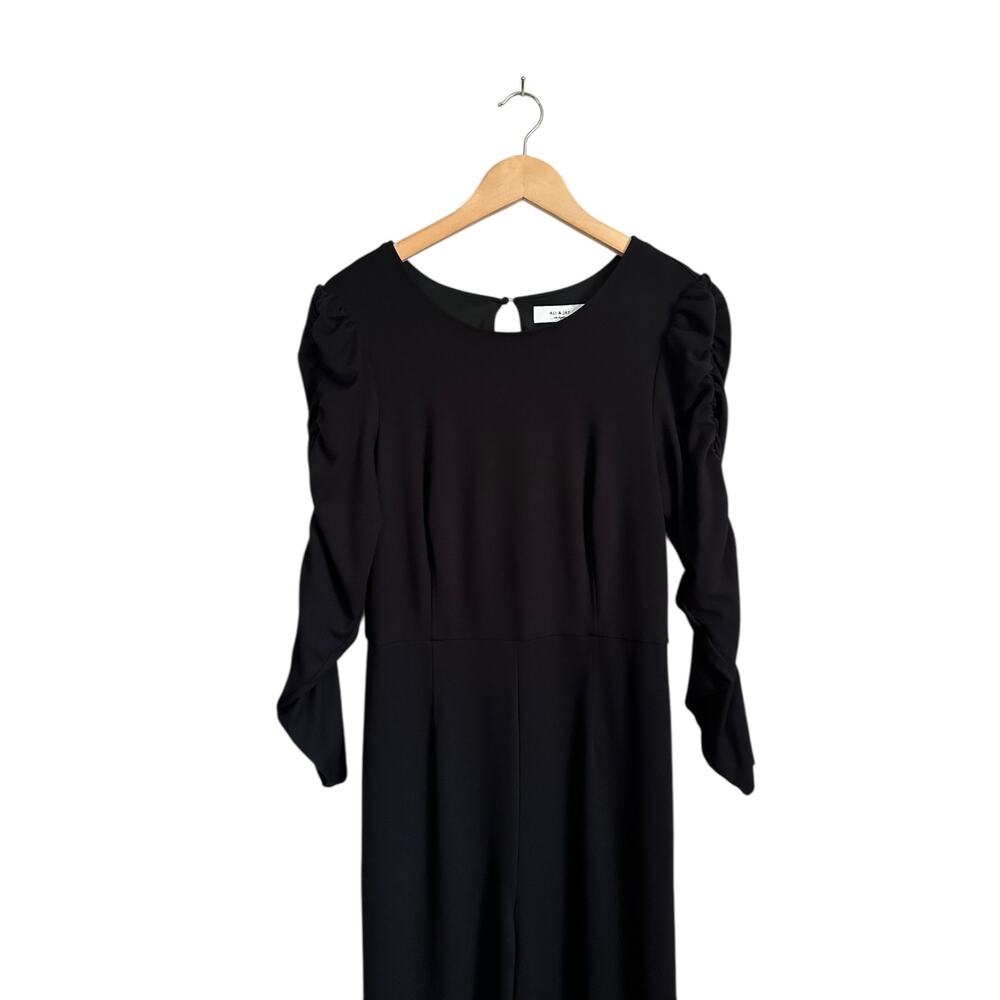 NEW Ali and Jay Black Long Ruched Sleeve Wide Leg Jumpsuit Size Large - Picture 4 of 11
